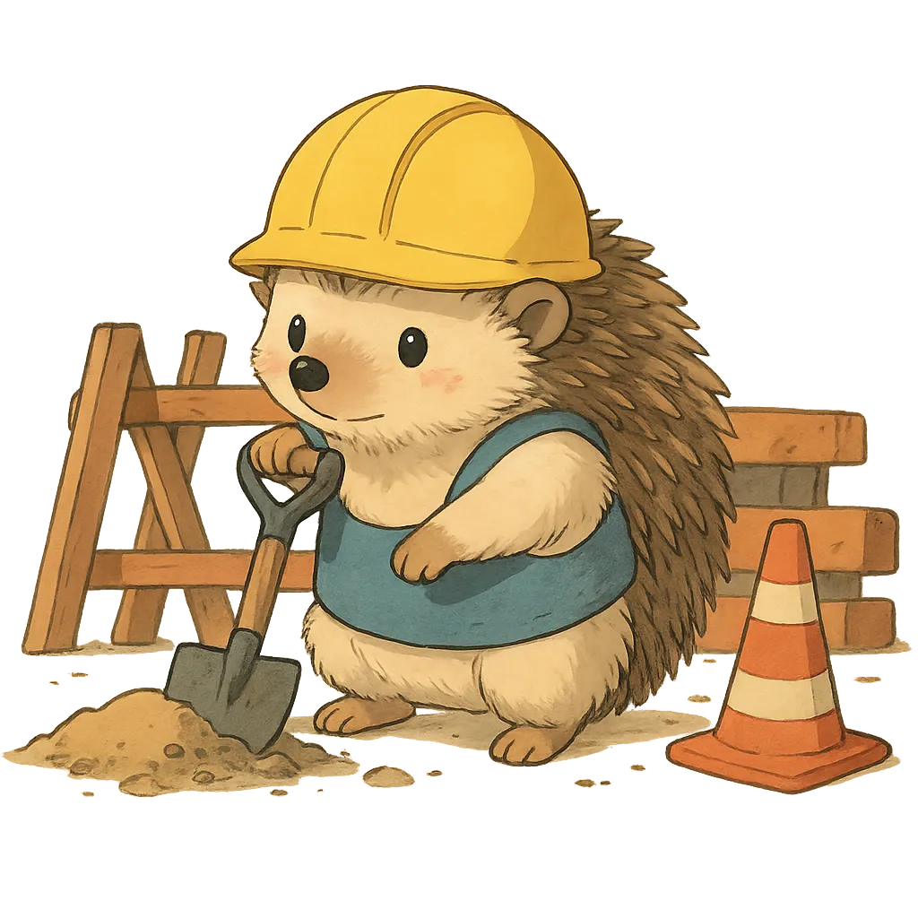 A hedgehog working on a construction site